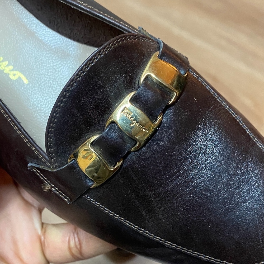 Vintage Salvatore Ferragamo Boutique Gancini Dark Brown Loafers Size Size 8.5 B - Picture 8 of 12